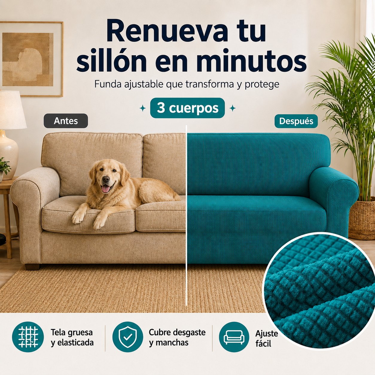 Funda Protectora 3 cuerpos - Renueva y protege tu sofá sin tener que comprar uno nuevo