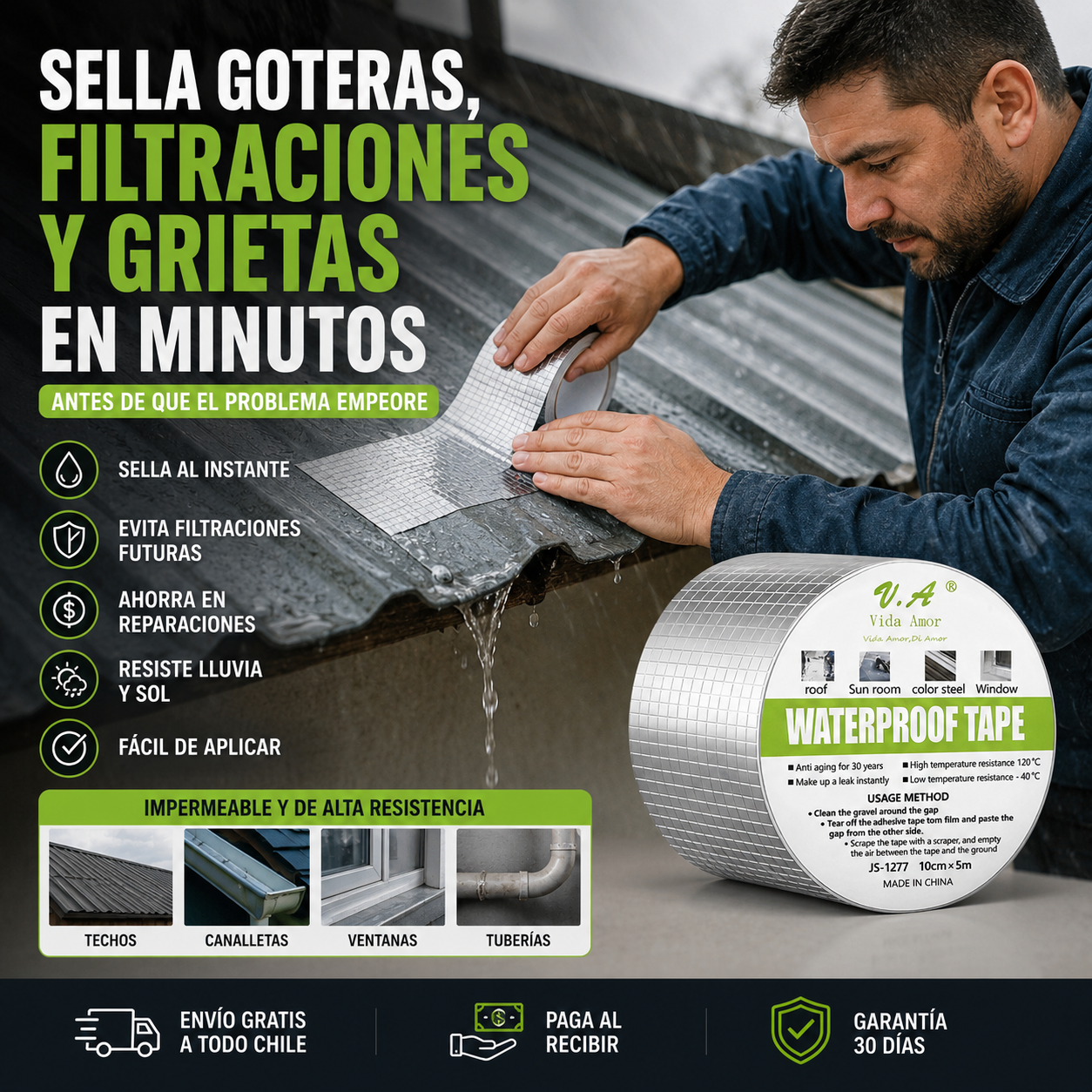 Sella goteras, filtraciones y grietas en minutos antes de que el problema empeore