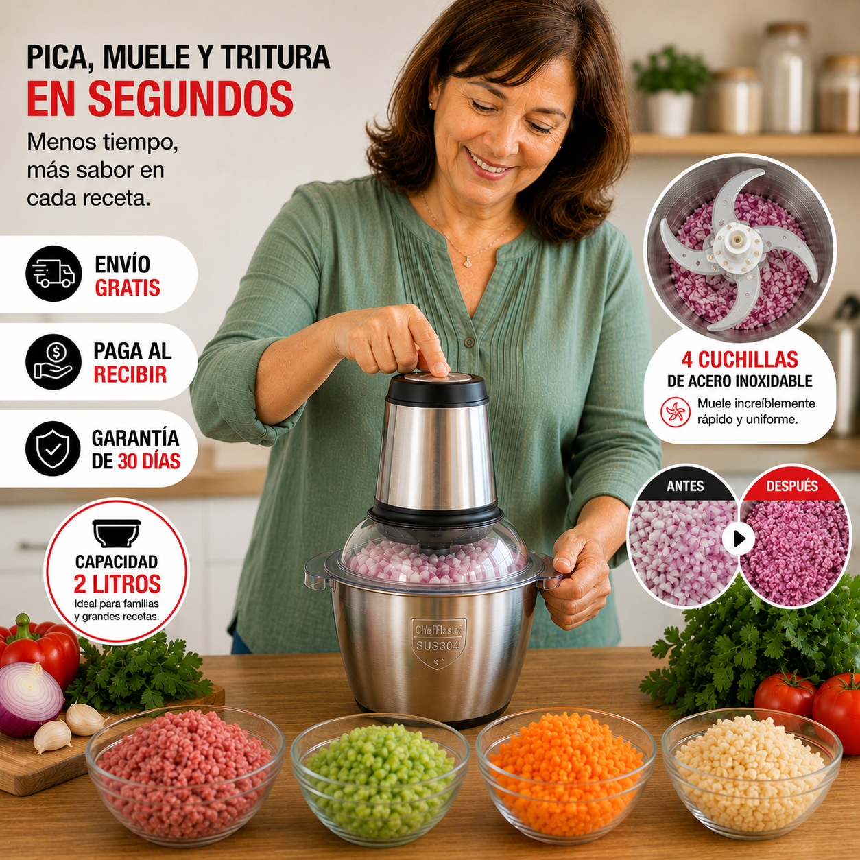 Pica, muele y prepara tus ingredientes en segundos sin perder tiempo cortando a mano