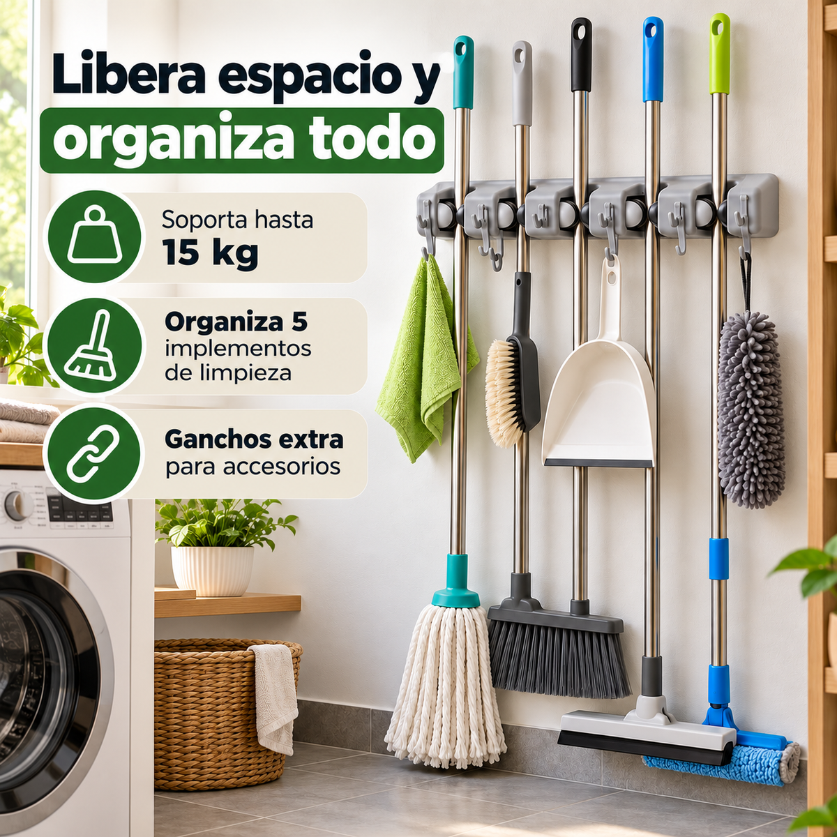 Soporte para Escobas y Mopas | Mantén todo ordenado