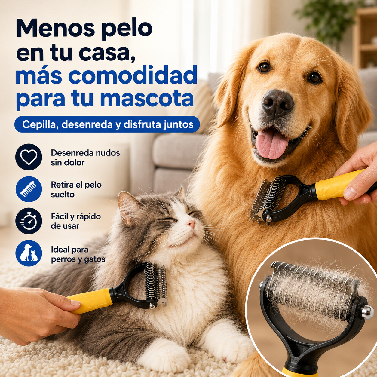 Cepillo Quita Nudos - Desenreda sin dolor y elimina el pelo suelto