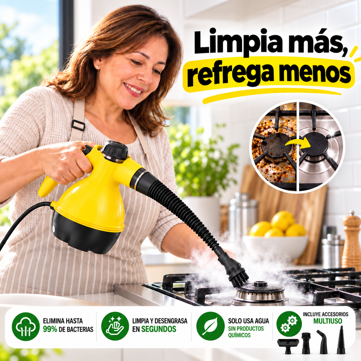 Limpiadora a vapor multiuso - La suciedad pegada ya no tiene donde esconderse