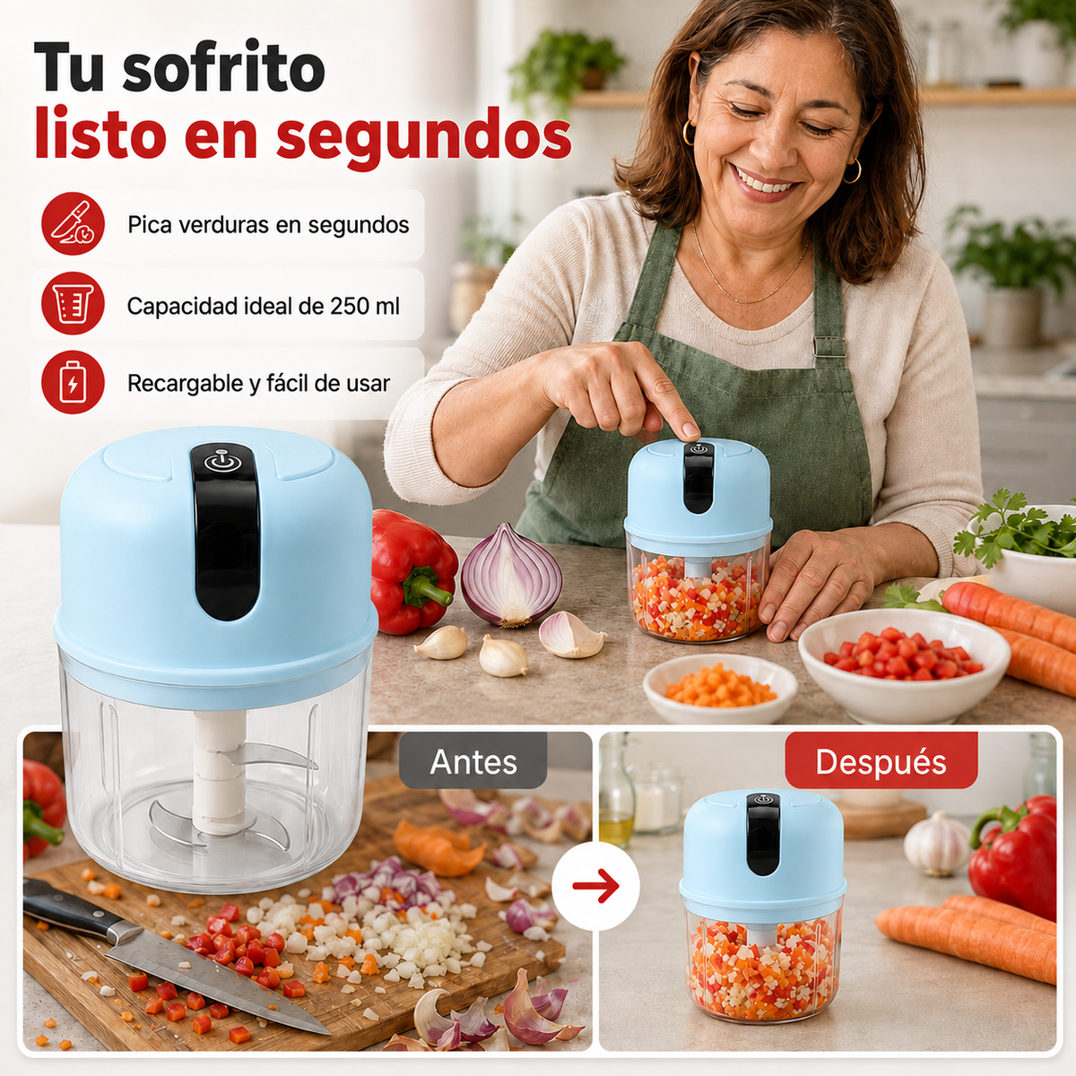Picadora Express 250ml - Pica tus ingredientes en segundos y cocina mucho más rápido