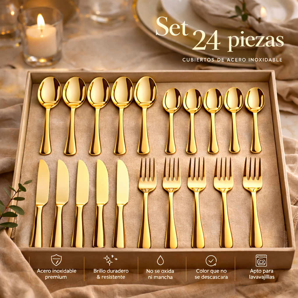 GoldenTouch™ Set 24 Piezas Premium — El detalle que hace que tu mesa se vea con intención