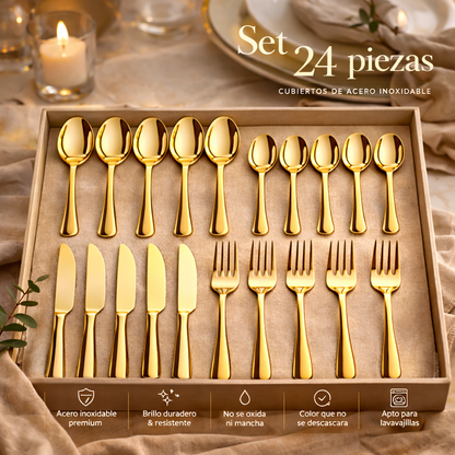 GoldenTouch™ Set 24 Piezas Premium — El detalle que hace que tu mesa se vea con intención
