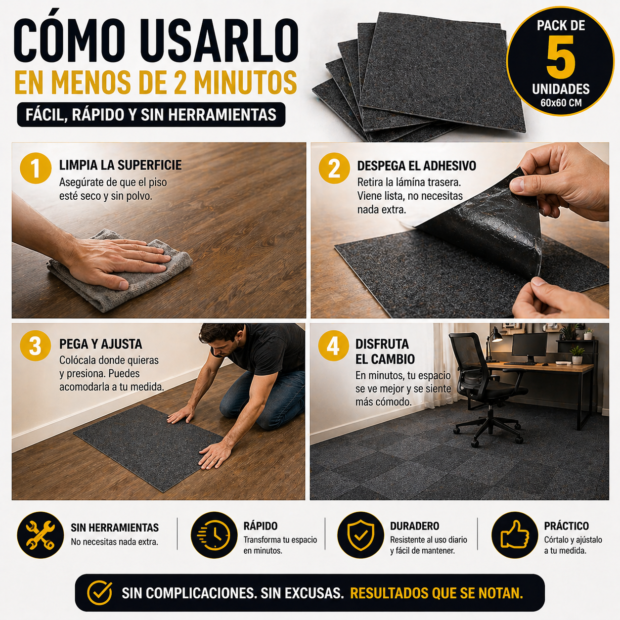 CozyCarpet™ – Pack de 5 Alfombras Autoadhesivas 60x60 cm