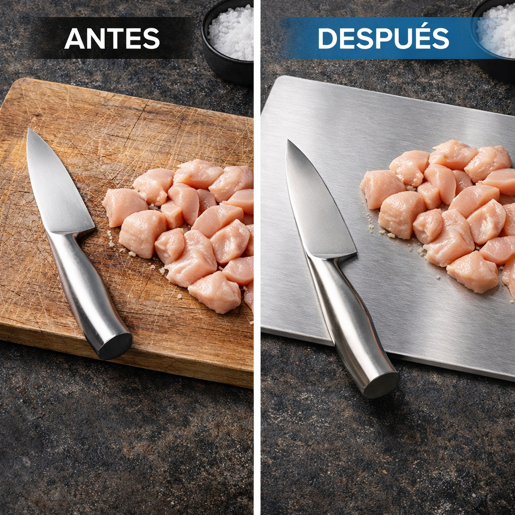 SteelCut™ 20x30cm - La tabla que no guarda olores ni gérmenes y se lava en 10 segundos