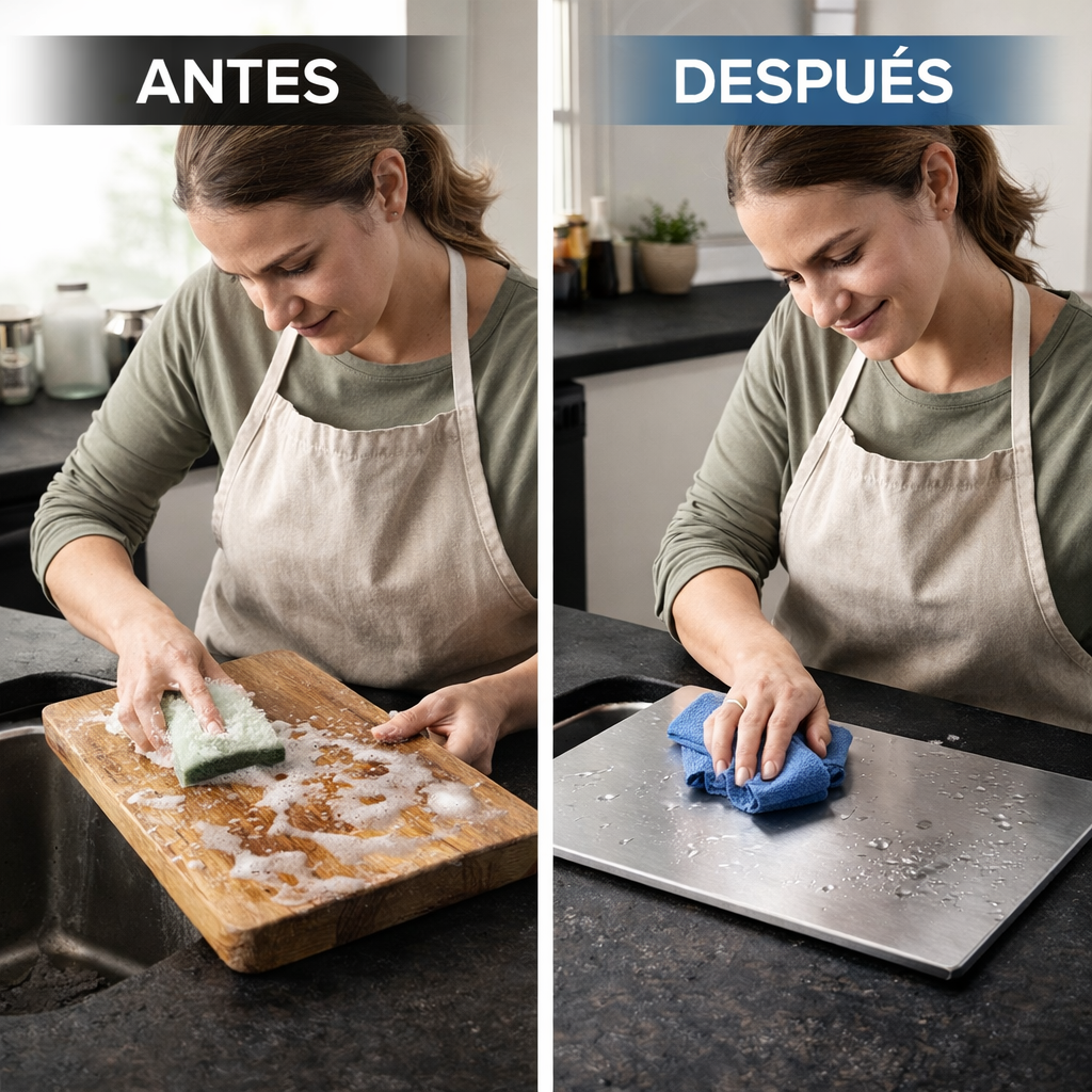 SteelCut™ 20x30cm - La tabla que no guarda olores ni gérmenes y se lava en 10 segundos