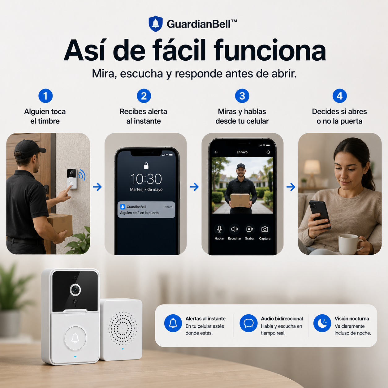 GuardianBell™ - Ve quién está afuera aunque no puedas estar ahí