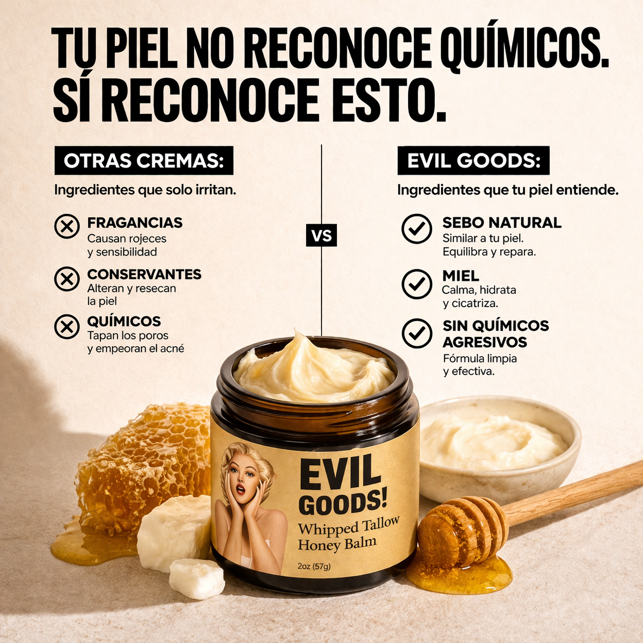 EVILGOODS™ | Bálsamo de sebo de res y miel que calma acné e irritación desde la raíz en 30 días