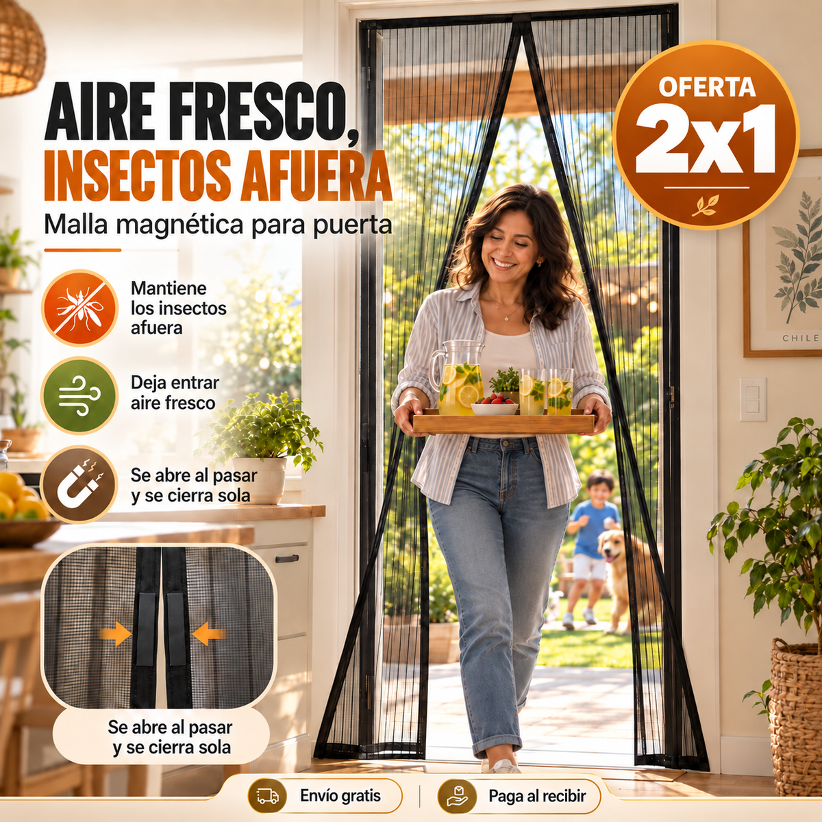 Malla anti mosquitos magnética para puerta, oferta 2x1